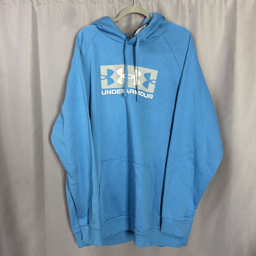 MEN 3XL UNDER ARMOUR RIVAL FLEECE LOGO HOODED SWEATER (HORIZON BLUE) NEW